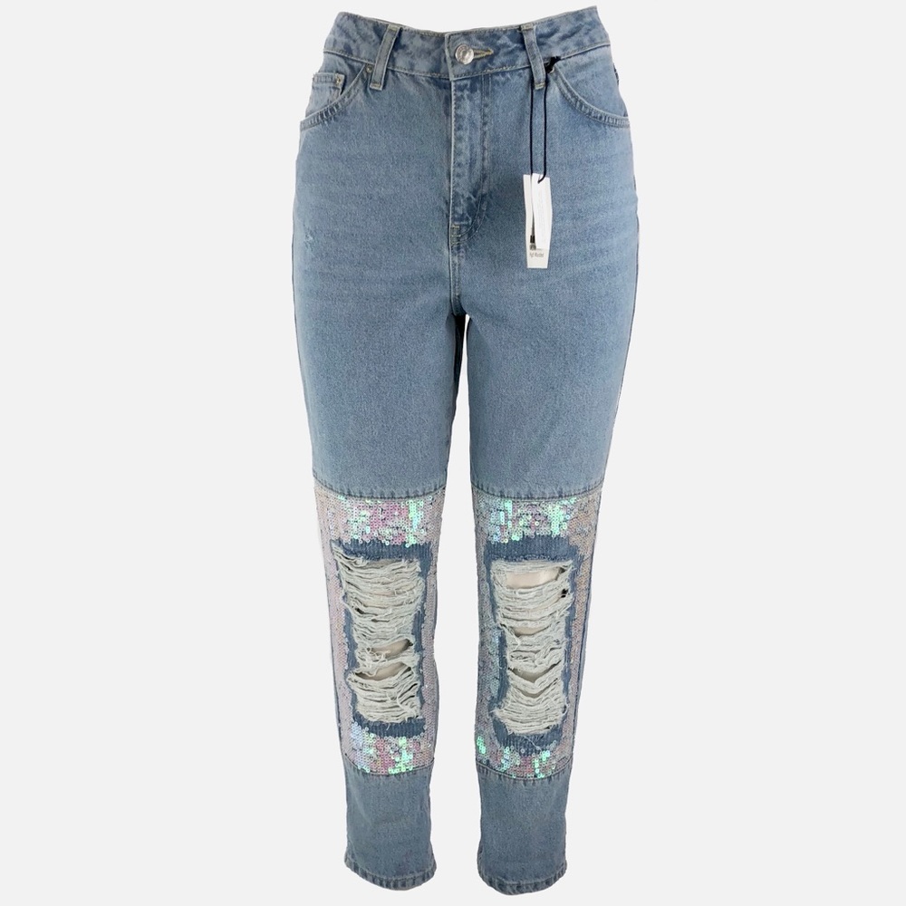 TOPSHOP Mom High Waisted Sequin Jeans! US Size 8.